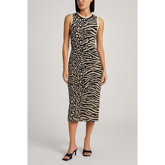 Proenza Schouler White Label Sleeveless Knit Zebra Leopard Midi Dress Womens M - Picture 10 of 10